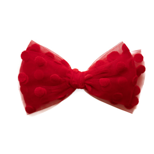 Red Flocked Dot // Oversized Hand Tied Bow